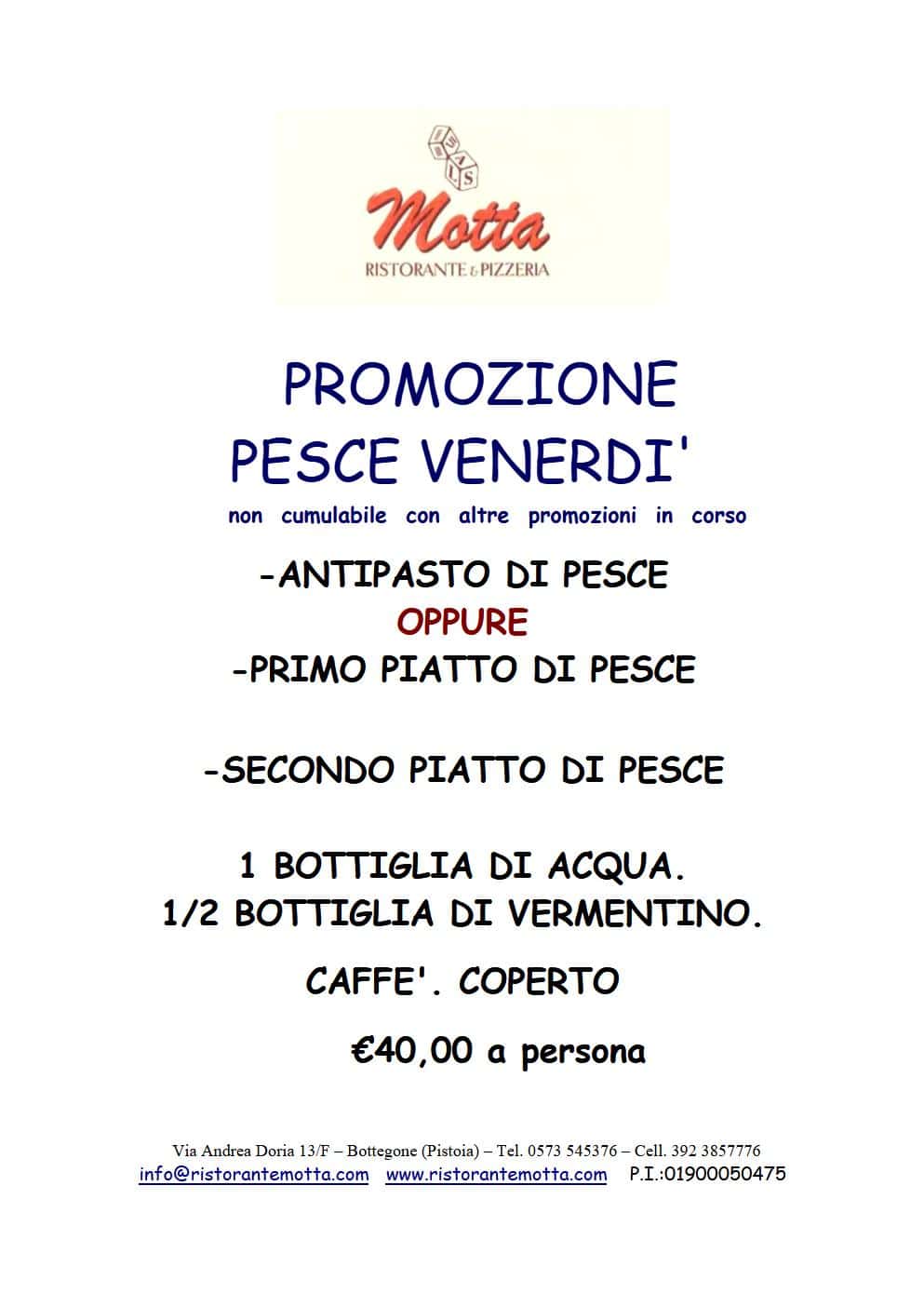 Locandina promozione pesce del venerdì, 40 euro a persona